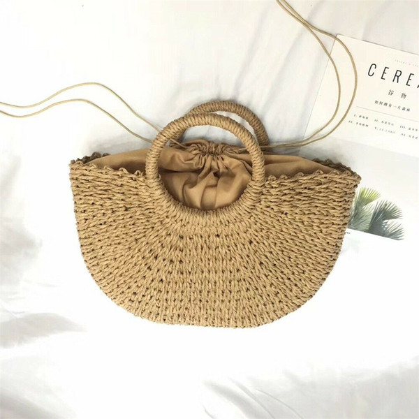 Fashionable Round Beach Straw Tote Bag for Women khaki beige hand bag 26*36cm summer beach tote