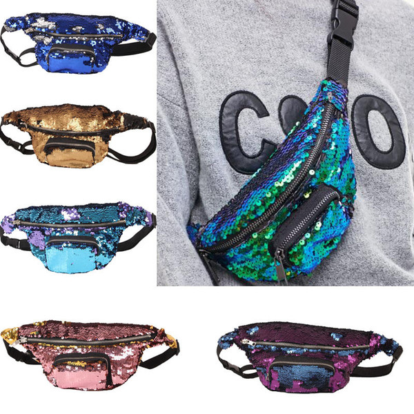 11 styles Fashion Women Female Mermaid Sequin Glitter Waist Pack Belt Bum Bag Pouch Hip Purse Ladies Crossbody Bags waist bag dc169