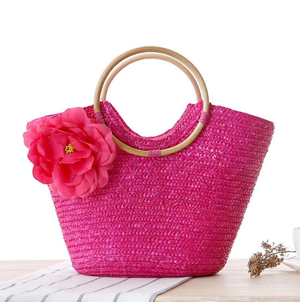 Holiday Woven Handbag Lady Beach bag Fashion New Rattan Weaving Flowers Handkerchief Straw Bag Beach Bag