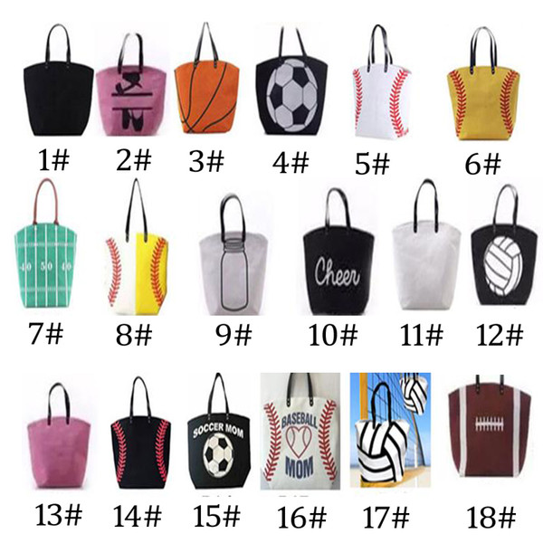 Hot Sale Canvas Bag Baseball Tote Sports Bags Fashion Softball Bag Football Soccer Basketball Cotton Canvas Tote Bag 18 styles