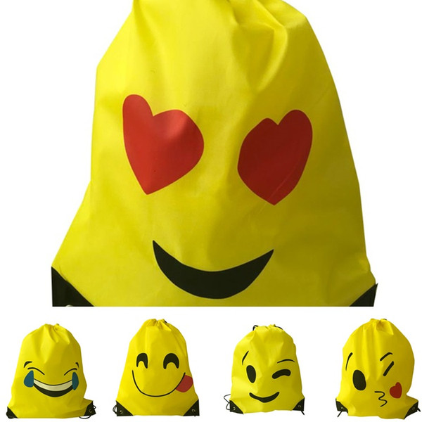 New waterproof polyester drawstring bundle pocket emoji smiley smile drawstring bag QQ expression storage bag T8I032