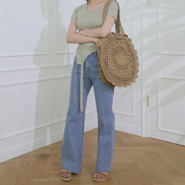 Summer Women Durable Weave Beach Bag Shoulder Bags Casual Round Rattan Straw Bags Bohemia Style Circle Bag INS Popular