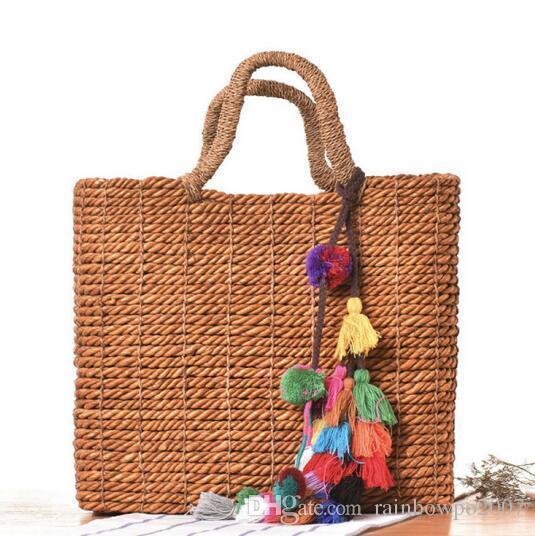 Factory WholeTide Department Are Hand Woven Bags Forest Fringed Beach Bag Simple Bulk Hair Ball Beach Bag Summer Travel Bag Woven Straw