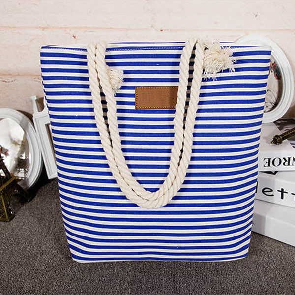 2019 new canvas bag women's single shoulder beach bag fashion stripe large capacity bag BG202