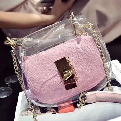 2017 spring new litchi pattern handbags fashion trend transparent fruit jelly bag bag shoulder bag