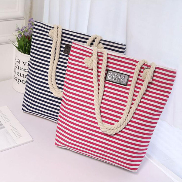 Women Beach Canvas Bag Fashion Color Stripes Handbags Ladies Large tote handbag Totes Casual drawstring Bags