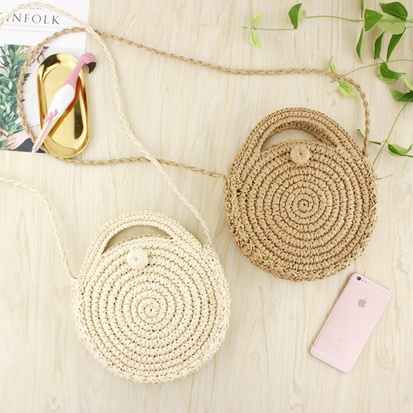 Round Paper Handmade Beach Bag Summer mini Vintage Crossbody Straw Knit Bag Girls Circle Rattan Small Bohemian Shoulder Bag