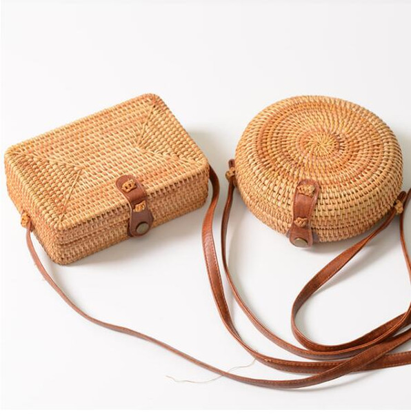 2019 New Straw Bags Women Rattan Woven Bag Handmade Woven Beach Cross Body Bag Circle Bohemia