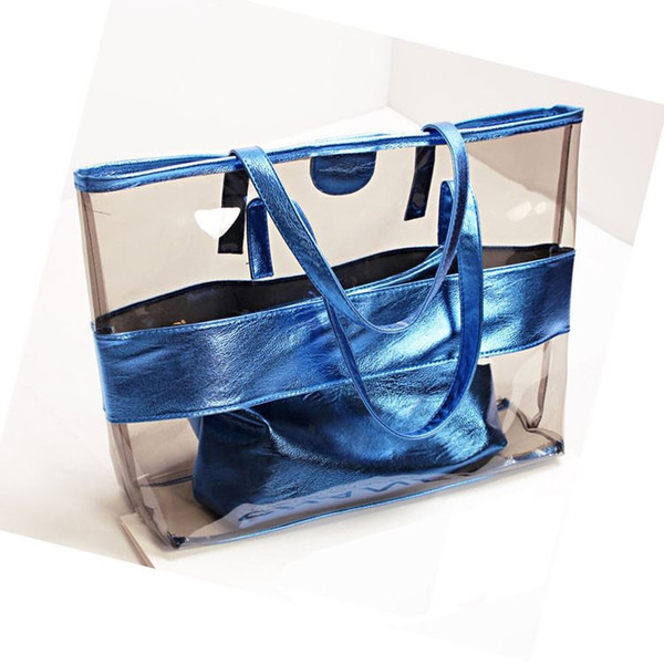 2019 Summer new style PVC transparent waterproof bag crystal jelly shoulder bag mother casual beach bag handbag.