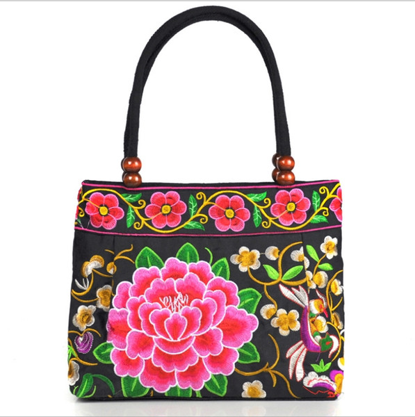 2019 new national wind embroidered handbag middle-aged female bag canvas embroidery mother bag