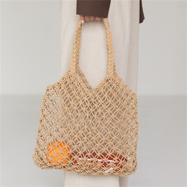 Net Bag Beach Straw Bags Mesh Shopping Women Shoulder Retro Vintage Large Size Tote Handbag Reusable Handbags Casual Bohemian Korean Style