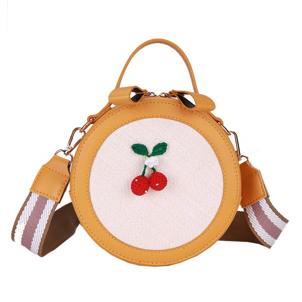 Personality new trend cute little cherry decoration small round bag summer new color contrast single shoulder diagonal mobile handbag wholes