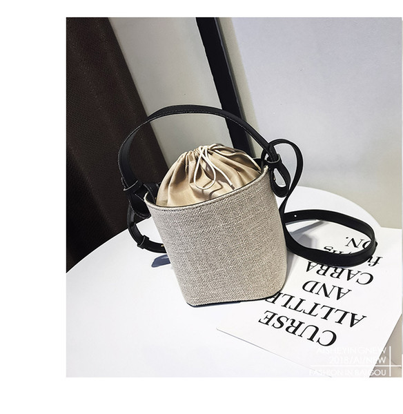 2018 New Linen Pumping Bucket Bag Portable Dual-Use Small Fresh Literary Female Bag Women's Shoulder Bag