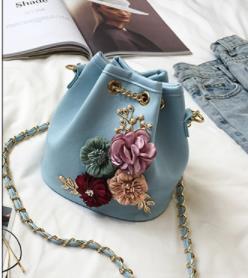 Three-dimensional flower bucket bag mini bag Pastoral style summer new chain simple shoulder-slung small bag