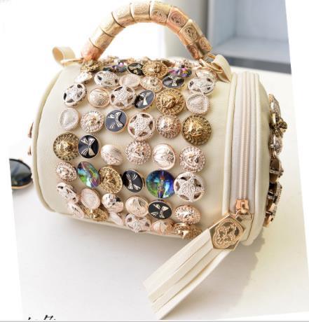 European beauty bag new tide button tassel pillow bag personality diamond button hand strap shoulder Messenger bag