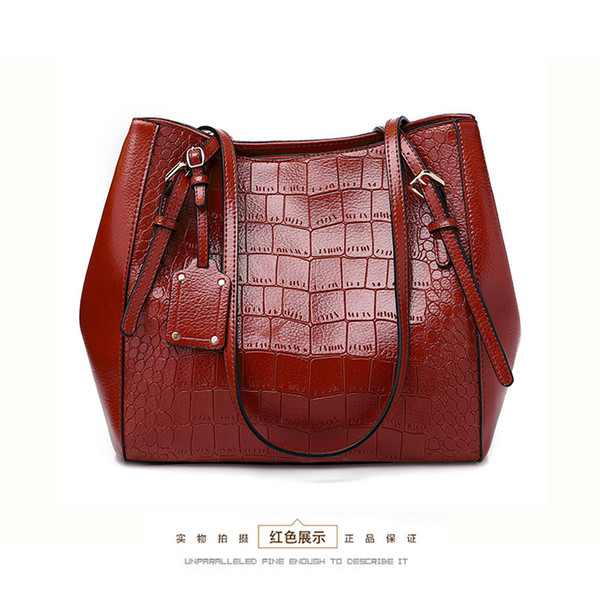 Europe and the United States cross-border fashion big bag 2018 new solid color handbags crocodile pattern tote bag fashion handbags direct