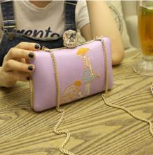 Summer new fashion wild lady bag Mini clip personality chain bag Cartoon embroidery hand shoulder Messenger bag