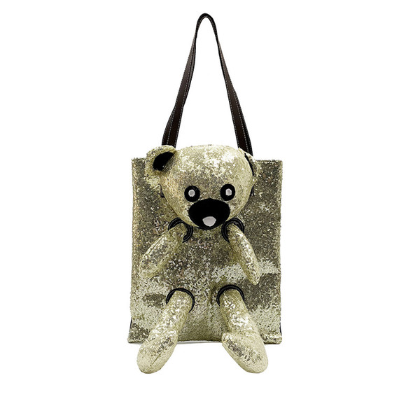 Tote bag new personality female bag tide European and American fashion sequins bear slung shoulder portable big bag