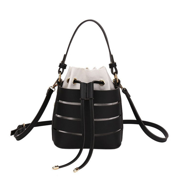 Korean version of the small fresh hollow bucket bag new pumping rope female handbag wild single shoulder Messenger bag