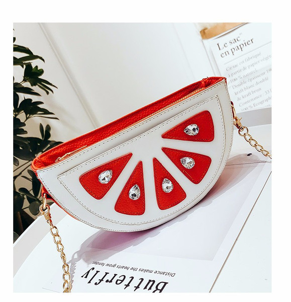 New fashion lemon orange creative personality chain bag Contrast color pu fruit shape wild Messenger shoulder bag