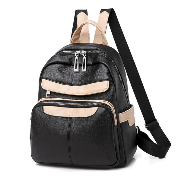 Vintage solid color backpack 2019 new women's PU backpack urban simple trend backpack popular in autumn and winter