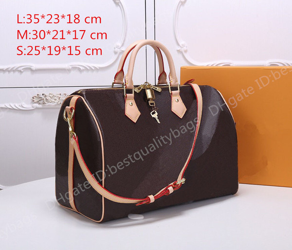 Genuine leather 3A Designer Boston Bags Travel Bag for Women Size 25 30 35 with Shoulder Strap Large Capacity Handbag Mirror Lock Bag 41367