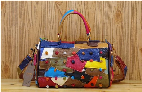 patchwork Process handbag for women 100% real leather fashion shoulder bag tote bag free shipping Good quality