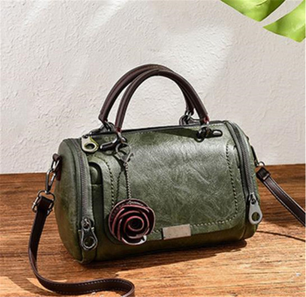 Rose Lady Boston Bags Small Solid Color Womens Shoulder Handbags Casual Womens Floral Printed Fashion Bags