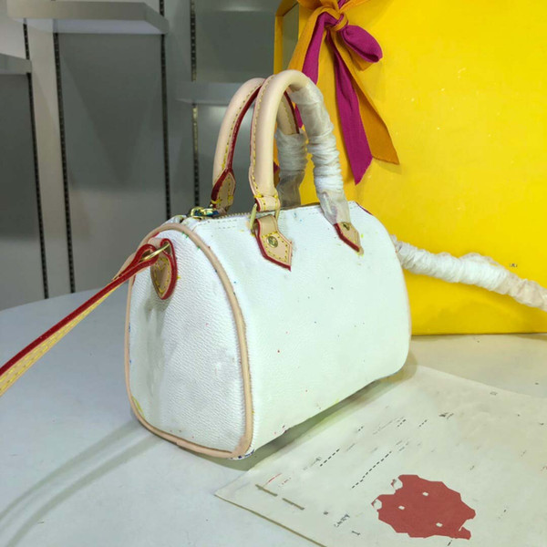 Designer-Speedy handbag white color fabric seven color M61252 quality leather bag brand designer handbag shoulder bag