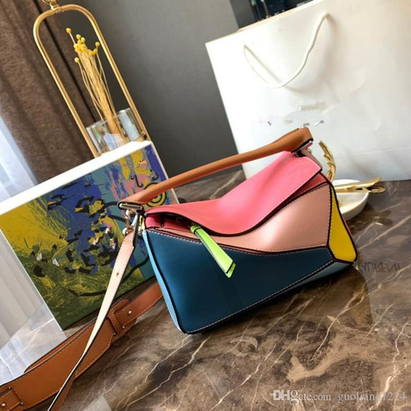 The New Fashion Color Matching One Shoulder Inclined Shoulder Bag Handbag Geometry Pillow Boston Bag Women Design Handbags Messenger Bags