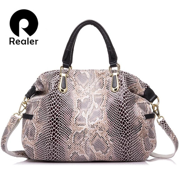 2018 brand women leather tote female fashion serpentine prints leather handbags boston bag large shoulder bag