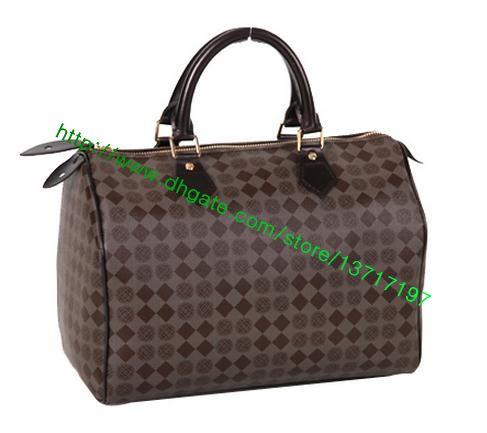 Top Grade Brown Plaid Canvas Leather Lady Handbag Speeedy N41363 N41365 N41364 Women Fashion Designer Top Handle Bag 25 30 35 3 Sizes