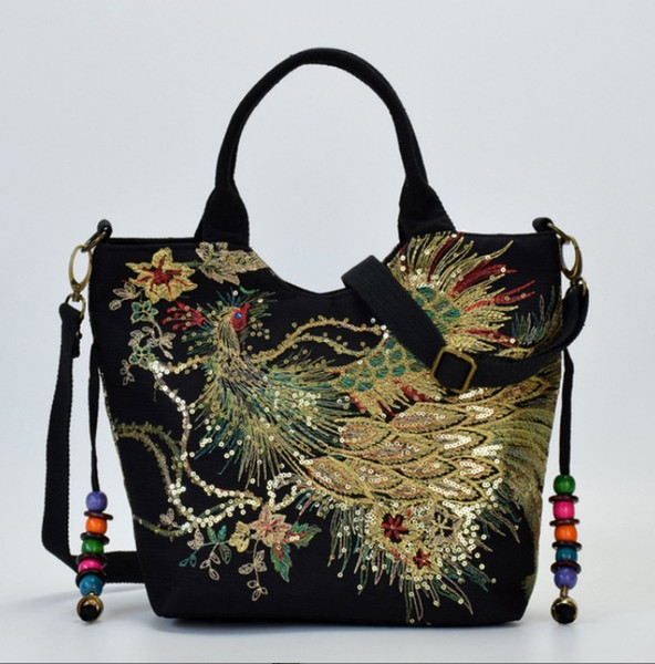 2019 new Yunnan national wind embroidered bag canvas embroidery female middle-aged mother shoulder portable diagonal package