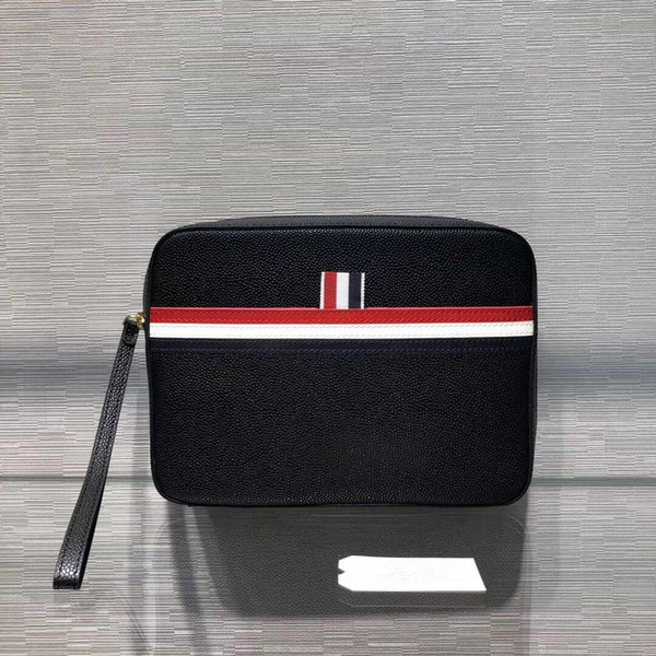 2019 new men's handbag American fashion designer clutch bag fashion style colorful stripe lining with leather hand strap