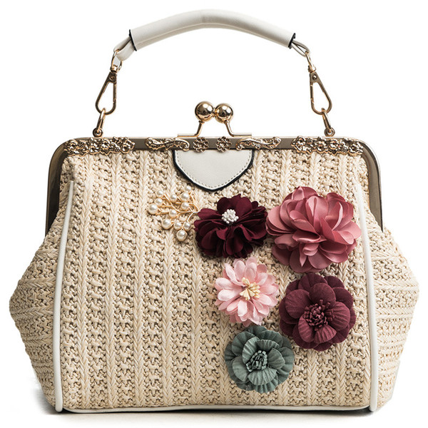 Women Straw Handbags Casual Beach Bags Sweet Flower Clutch Bags Mini Tote Purse Wallets Shoulder Bags Fashion Crossbody Bag DK69