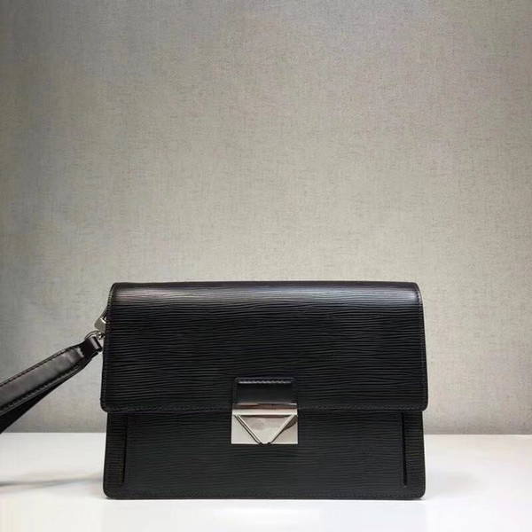 2019 men's new clutch bag. Water ripple leather business casual handbag. With removable leather hand strap.