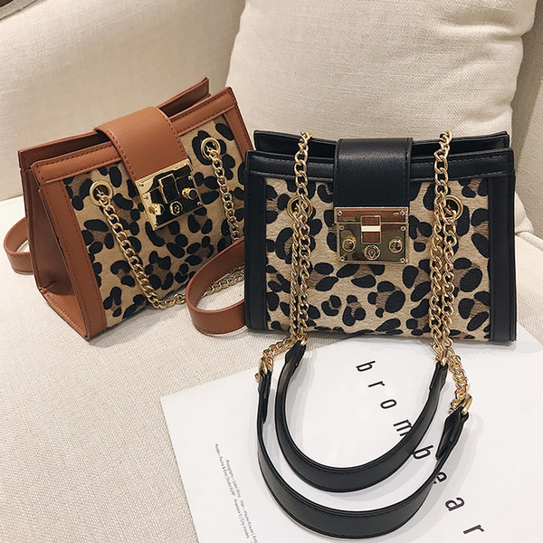 Autumn and winter the new 2018 fashion buttons small square bags personality leopard color chain shoulder bag 019-0083