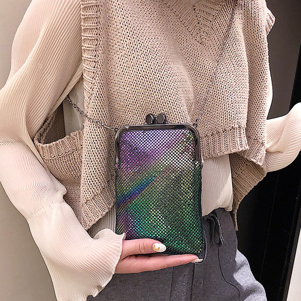 Cute mini sequin mobile phone bag 2019 personalized clip small bag shoulder slung female bags 021-0050