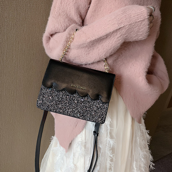 2019 spring new sequin small square bag contrast color chain bag personality one shoulder crossbody bag wholesale 036-1952