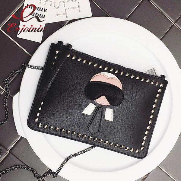 New Cartoon design personalized fashion Lafayette rivets envelope bag clutch purse handbags casual shoulder bag black & silver