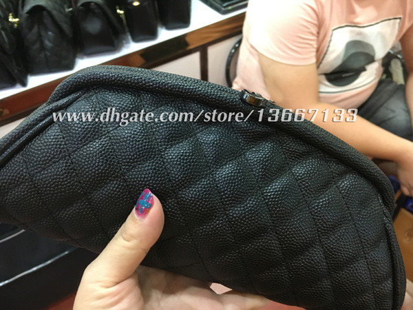 2018 Women's Black Caviar Timeless Clutch 2018 Fashion Evening Bag Apricot Lambskin Quilted Clutches Female Handbag Purse