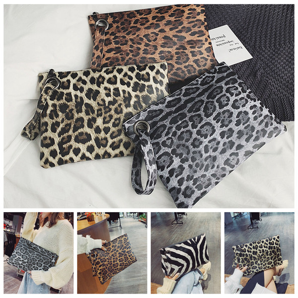 4styles Leopard stripe clutch bag women party beach travel outdoor handbag women fashion zipper wrist Leopard printed bag FFA2035