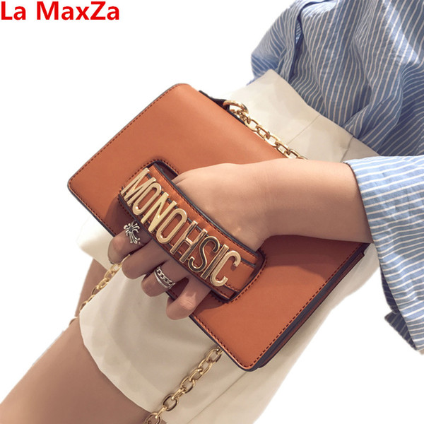 La MaxZa Fashion Luxury Fake Designer Handbags for Women Metal Letter Leather Bags Clutch Female Shoulder Bag 2018 Sac a Main