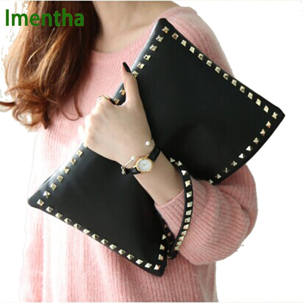 2017 black women clutch bag day clutch purses and handbags lady women leather handbags Rivet studded evening bags