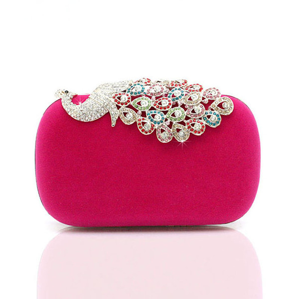 Wholesale-Fashion Crystal Diamond Handbag Evening Bag Purse Elegant Peacock Clutch FCI#