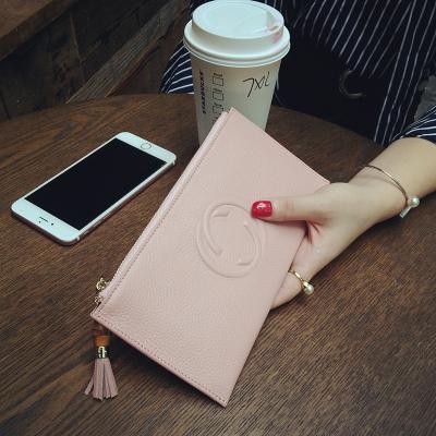 New women tassel Genuine leather long style zipper cow leather wallet lady fashion thin style purse phone bag