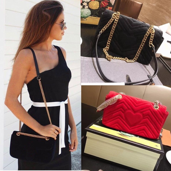 Women Marmont Shoulder Crossbody Bag Lady Matelassé Velvet Messenger Bags Zig Zag Small Handbags Black Top Handle Bags With Original Box