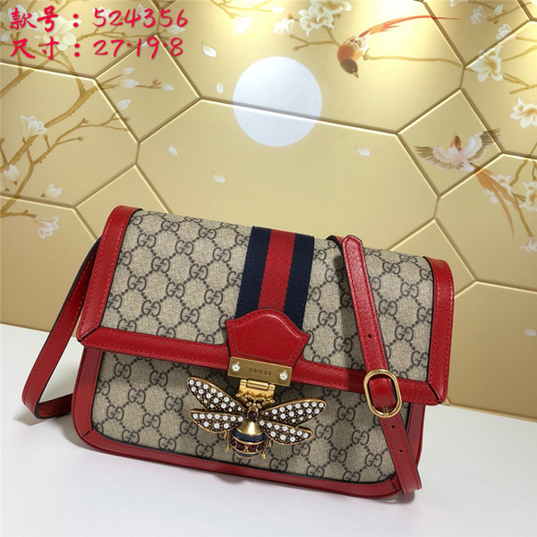 2018 new ladies' matching color retro print miniature bee lock with large capacity single-shoulder crossbody bag