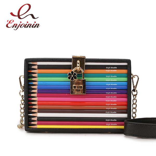 New Arrival Color Pencil Design Box Style Pu Ladies Party Clutch Bag Chain Purse Handbag For Women Crossbody Mini Messeng Bag