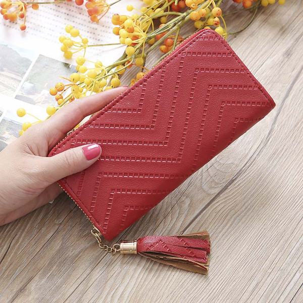 Long Luxury Brand Designer Women Wallet Clutch High Quality Leather Tassel Women Purse With Zipper Card Holder Cash Handbag